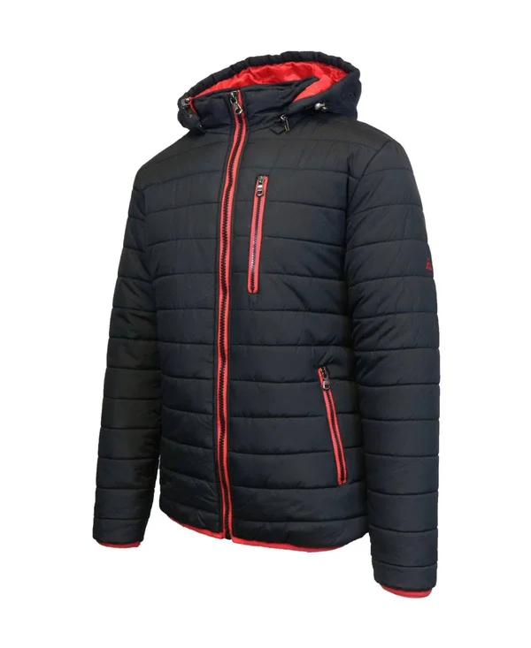 Spire by Galaxy Men's Puffer Bubble Jacket with Contrast Trim - black-red