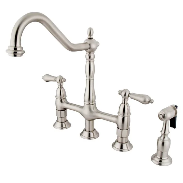 Kingston Brass KS1270ALBS Heritage Bridge Kitchen Faucet with Brass Sprayer - Matte Black