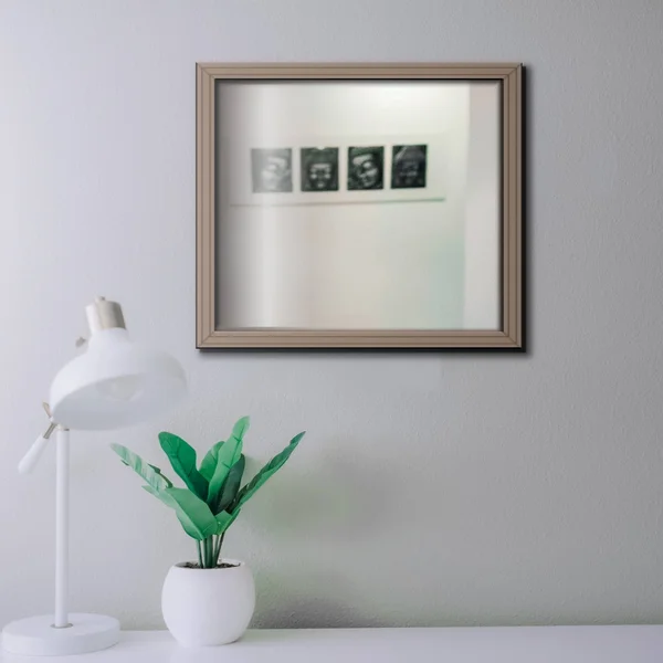 Benjara BM220084 Molded Design Wooden Frame Wall Mounted Mirror Light Oak Brown