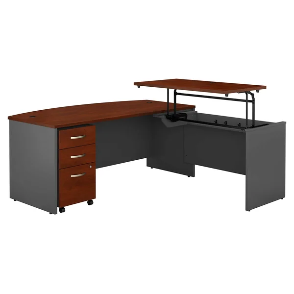 Bush Business Furniture Series C 72w 3 Position Bow Front Sit to Stand L Shaped Desk with File Cabinet, Hansen Cherry/Graphite G