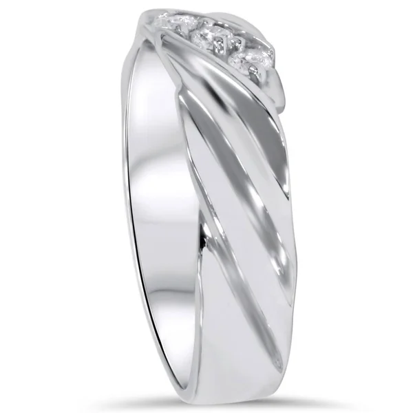 Pompeii3 - Inc 14K White Yellow and Rose Gold Men's 1/5ct TDW 3-Stone Diamond Wedding Ring, Size: 6 - Rose, Pink