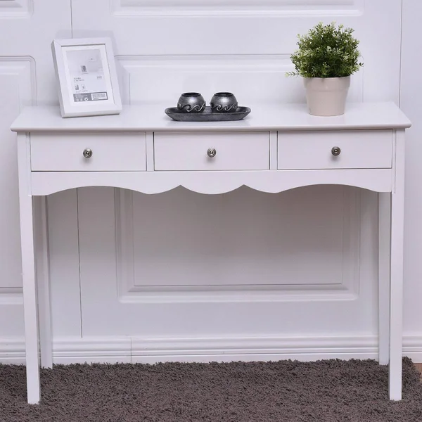 Side Sofa Table with Storage 3-Drawers - WHITE