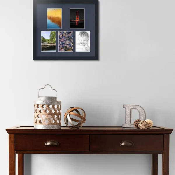 Collage Picture Frame - Satin Black Frame with 5 openings for 5x7 Photos with Blue Jay Mat. D3926FL321, ArtToFrames