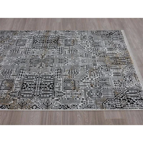 Xanthos Collection Gray/Gold Transitional Polyester Area Rug - 5' x 8'