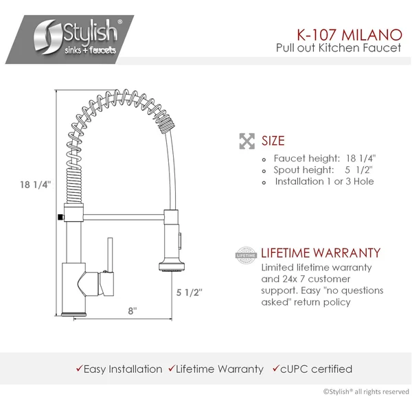 Stylish K-107B Pull Down Single Handle Kitchen Faucet with Side Spray Finish: Brushed Nickel