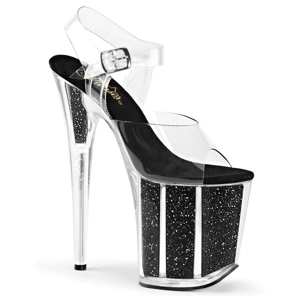 Pleaser - Flamingo-808G 6 - Clear/Black Glitter