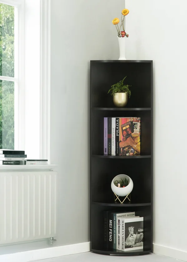 Basicwise Wall Corner 4 Tier Shelves Bookcase - Black