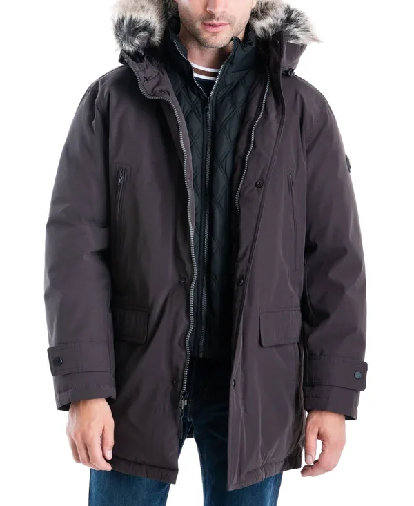 Michael Kors Men's Hooded Bib Snorkel Parka Coat Small Eggplant