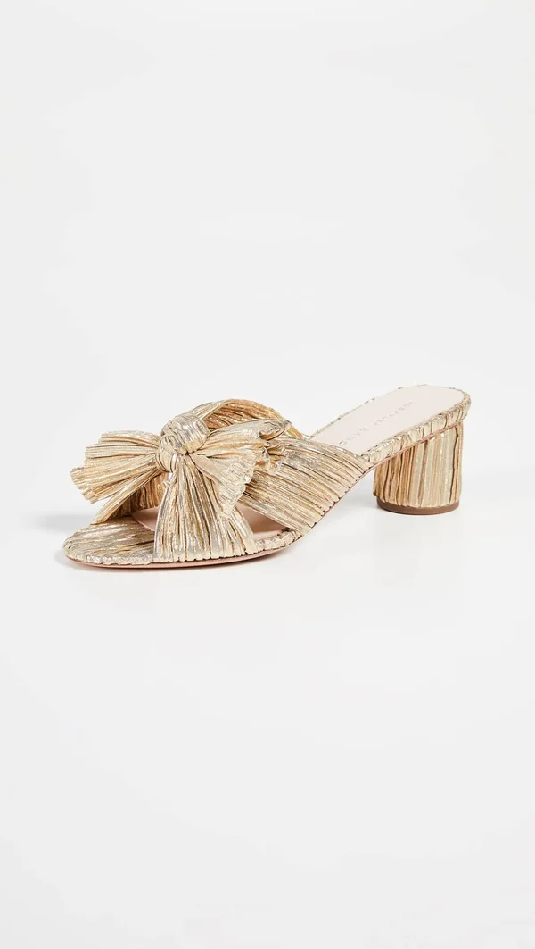 Loeffler Randall Emilia Pleated Knot Slide Sandals - Gold, Women's, 35.5eu