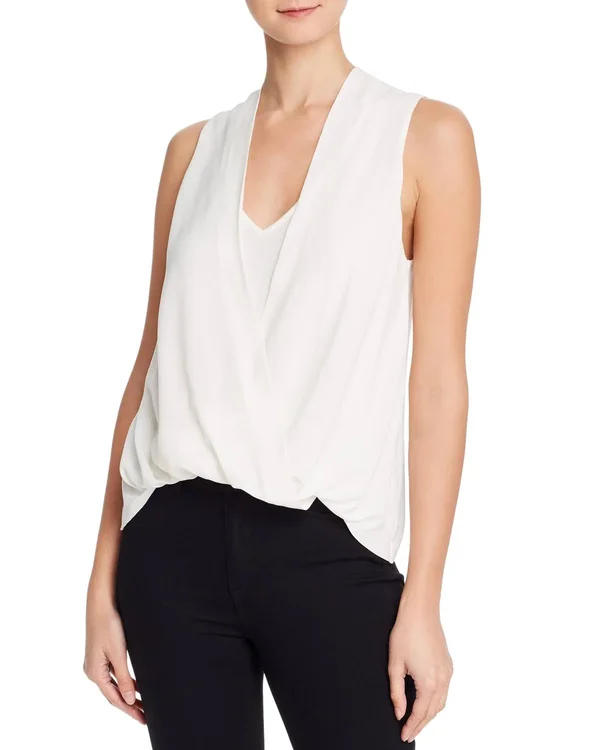 Splendid Summit Silk Mixed Media Surplice Tank (off-white) Women's Clothing