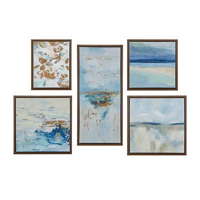 Blue Horizon Framed Canvas Art Prints - Set of 5