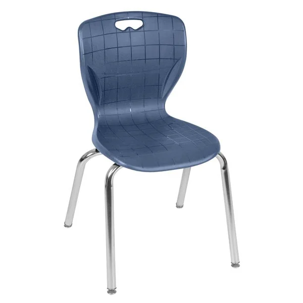Regency Kee 42x22 Square Height Adjustable Moblie Classroom Table - Mahogany & 4 Andy 18-in Stack Chairs- Navy Blue