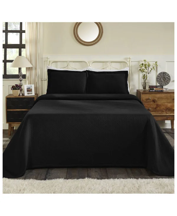 Superior 100% Premium Cotton Oversized Basket Weave Pattern All-Season Bedspread King Black