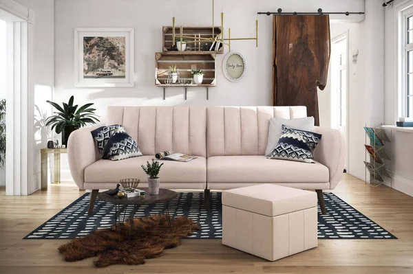 Novogratz Brittany Sofa Futon - Premium Upholstery and Wooden Legs - Pink
