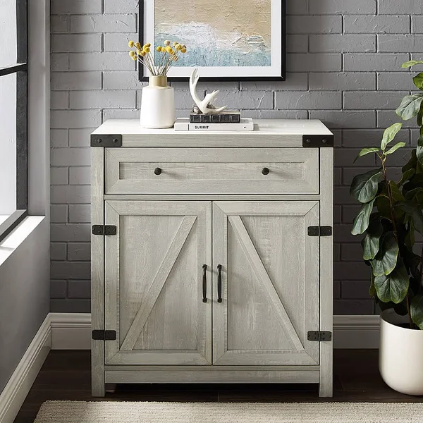 Walker Edison - Farmhouse Barn Door Accent Cabinet - Stone Grey