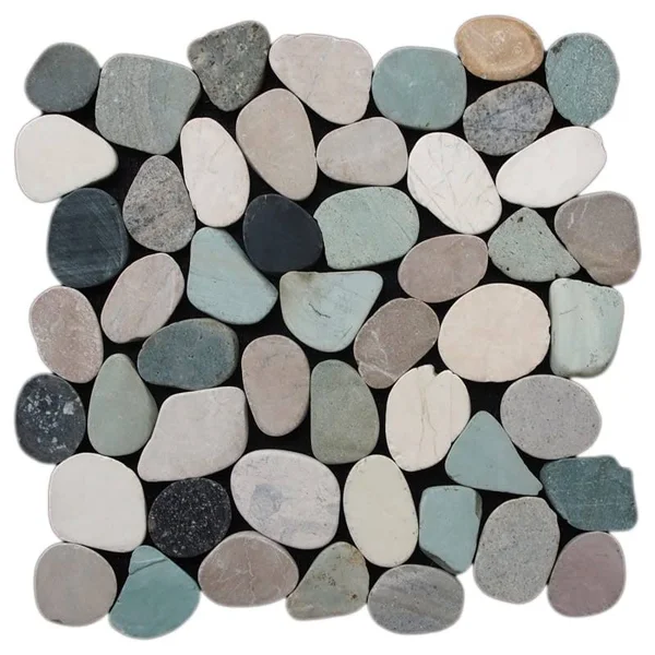 Miseno MT-S3PGBT Flatten Pebble Natural Stone Mosaic Tile (10.12 SF - Carton) Green, Black, Tan, White Flooring Tile Mosaic