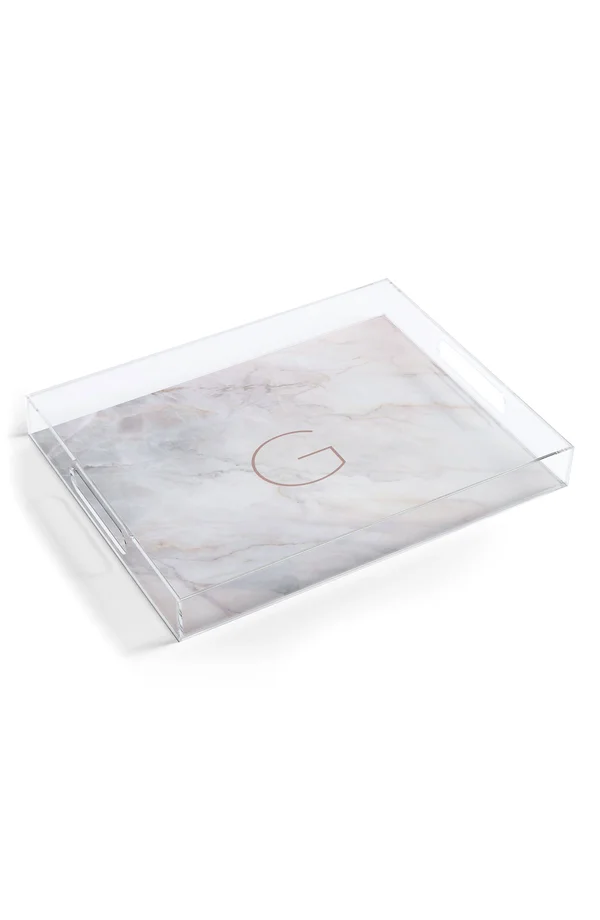Deny Designs Marbled Monogram Tray, Size One Size - Grey