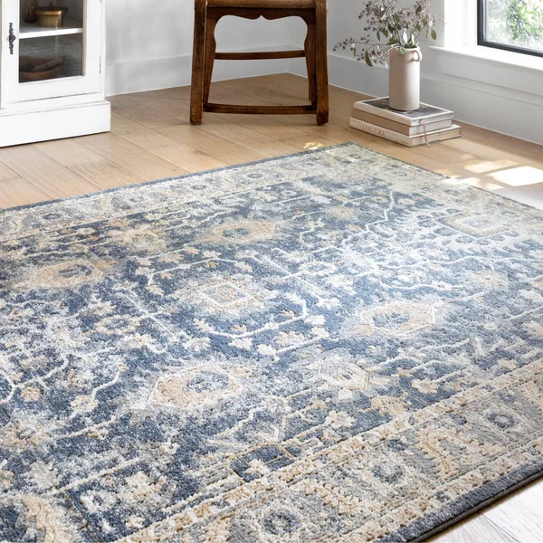 Alexander Home Josefina Ornamental Ironwork Traditional Rug - 5&3x22 x 7&6x22 - Denim - Pebble