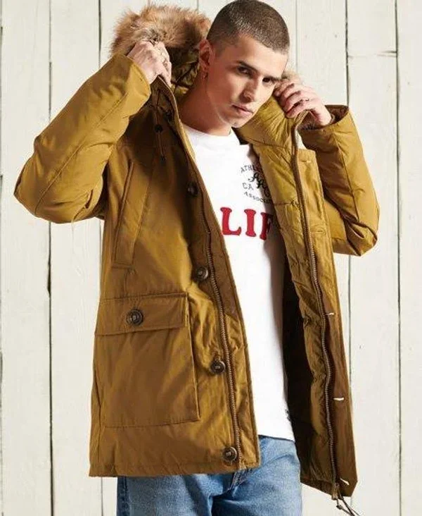 Superdry Men's Rookie Down Parka Coat Tan Size: XXXL