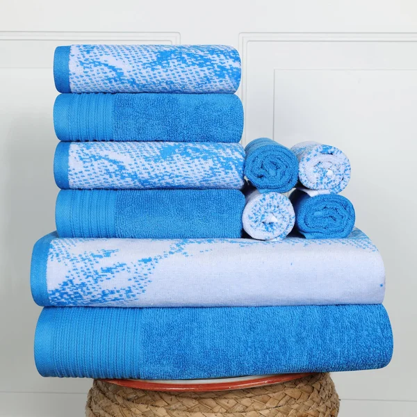 Superior Super Soft, Luxurious 100% Cotton Marble Effect 10-Piece Towel Set