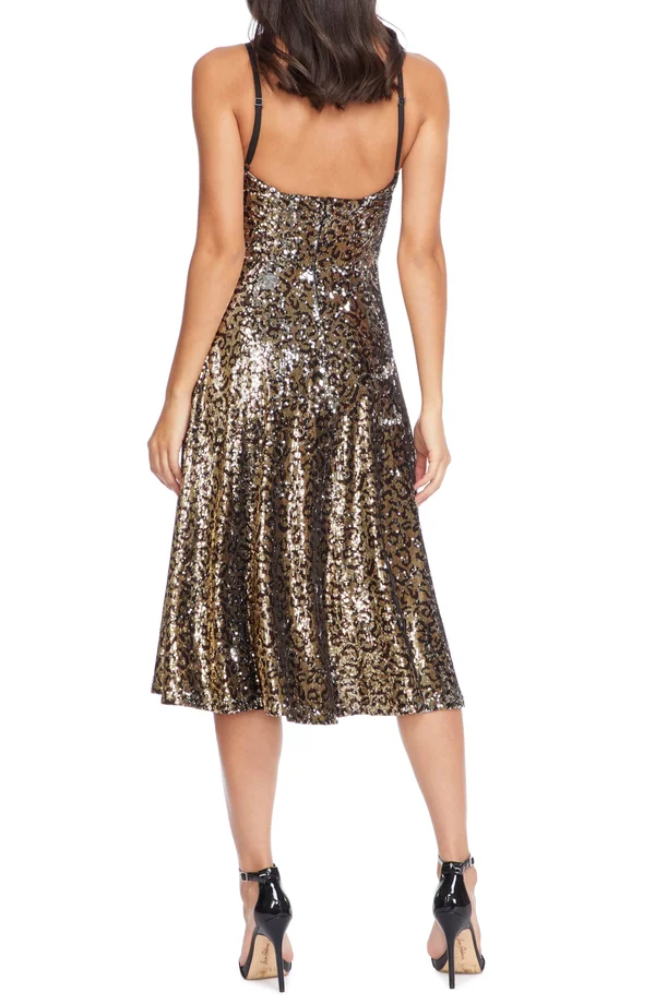 Dress The Population Mimi Sequin Slip Dress - Leopard, Women's, Small
