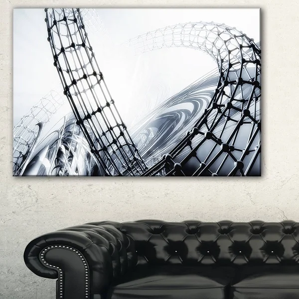 Design Art 'Fractal 3D Black White Design' Graphic Art on Wrapped Canvas - Size: 30 inch H x 40 inch W x 1 inch D