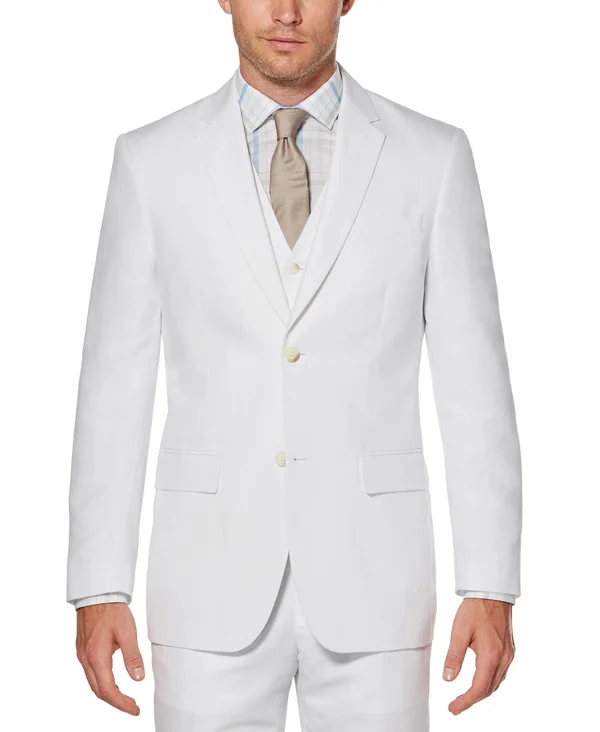 Perry Ellis Men's Linen Suit Jacket, Bright White Twill, Extra Small/36 Short