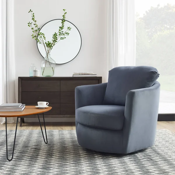 Art Leon Modern Comfortable Corduroy Fabric Swivel Barrel Accent Chair - Stone Blue
