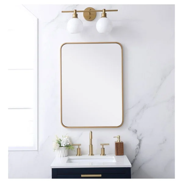 Elegant Decor MR802230BR Evermore 22 x 30 inch Soft Corner Metal Rectangular Mirror in Brass