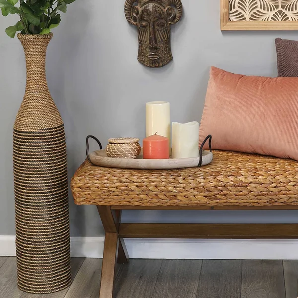 36x22H Two-Tone Woven Rattan Floor Vase