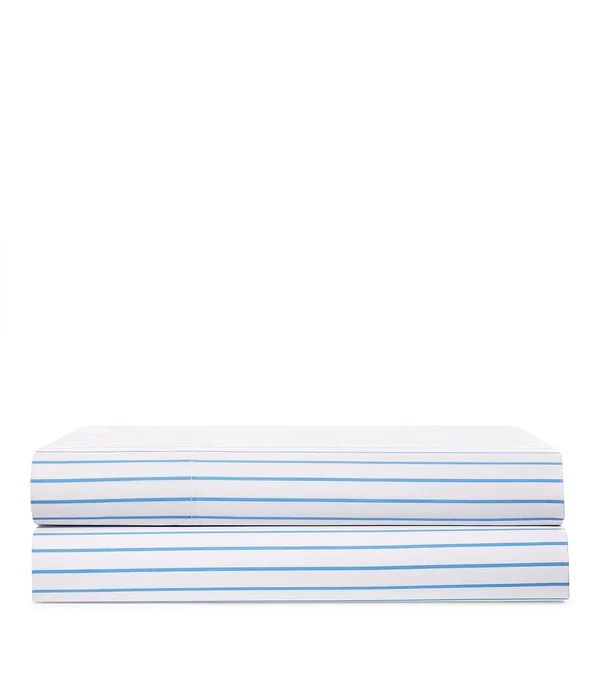 Ralph Lauren Prescott Stripe Flat Sheet, Queen - Summer Blue/White