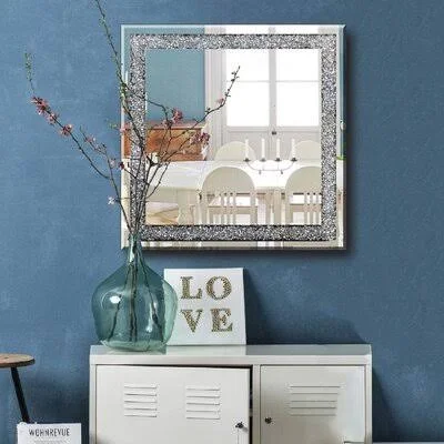 Rectangle Sparkling Decorative Wall Mirror for Home Decoration with Silver Crystal Crush Diamond D閏or - Dimention16x20x1 inch, W