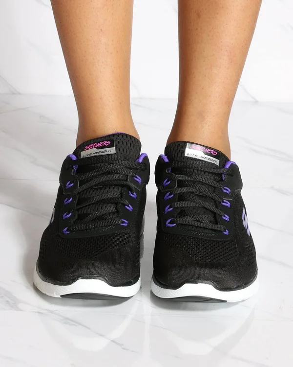 Skechers Women's Flex Appeal 3.0 Steady Sneaker, Black/Purple