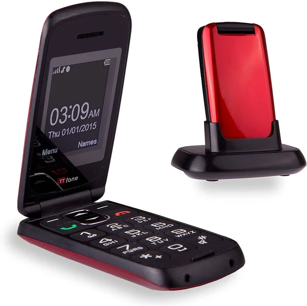 TTfone Star Big Button Simple Easy to Use Clamshell Flip SIM-Free Mobile Phone - Red