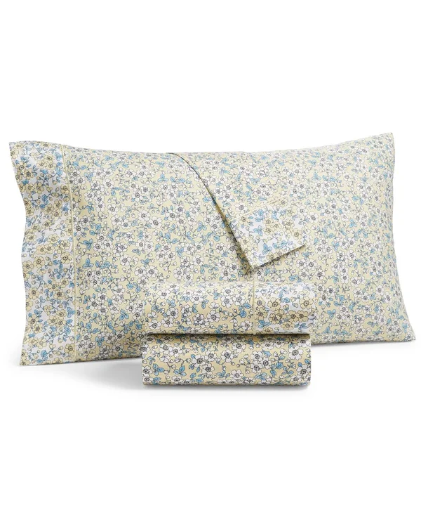Martha Stewart Collection Printed Egyptian Cotton Percale 400 Thread Count 4 pc. Sheet Set, Full, Created for Macy&s - Yellow Fl