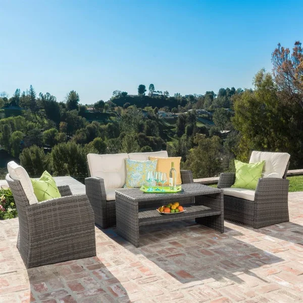 Christopher Knight Home Sanger Outdoor 4-Piece Wicker Seating Set, Grey