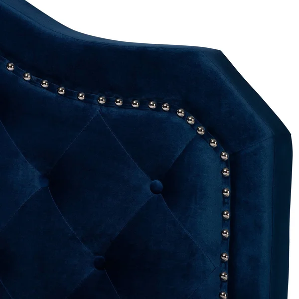 Baxton Studio Samantha Queen Size Navy Blue Velvet Upholstered Button Tufted Bed