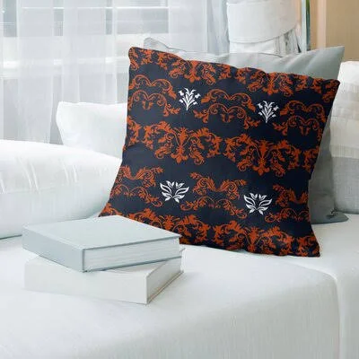 Chicago Football Baroque Square Pillow Cover East Urban Home Color: Navy/Orange/White - Size: 16x22 x 16