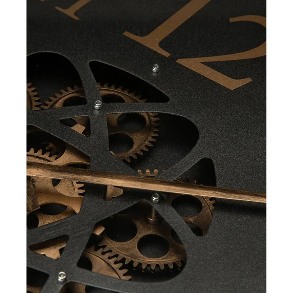 Glitzhome 22.83x22D Morden Oversized Metal Wall Clock with Moving Gears - Black