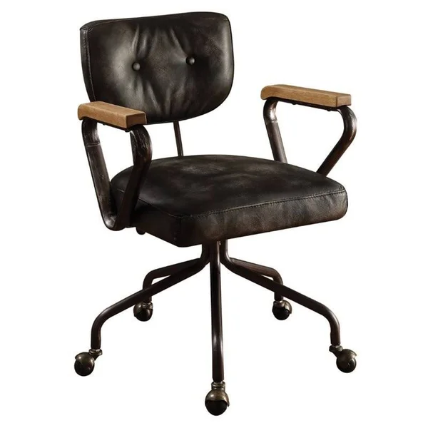Bowery Hill Leather Swivel Office Chair in Vintage Black - BH-1639812
