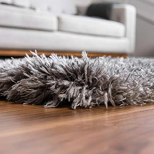 Infinity Collection Solid Shag Area Rug by Rugs.com – Smoke 7& x 10& High-Pile Plush Shag Rug Perfect for Living Rooms, Bedrooms