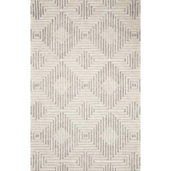 Alexander Home Kanarra Hand-Tufted Diamond Farmhouse Wool Area Rug - 9&3x22 x 13& - Grey - Silver
