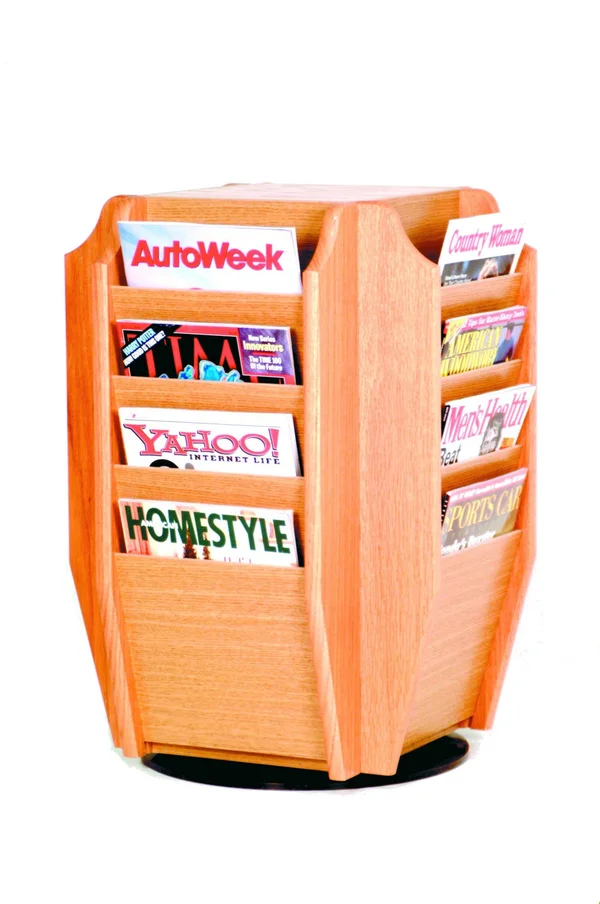 Wooden Mallet Countertop 16 Pocket Magazine Rotary DISPLAY; Light Oak