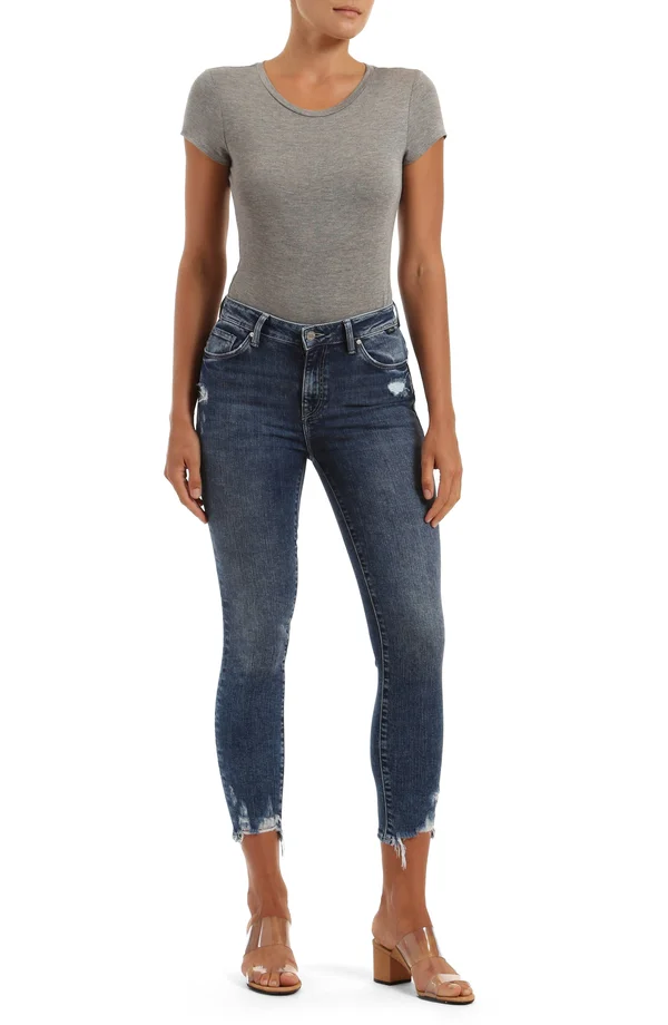 Mavi Jeans Tess High Waist Raw Hem Ankle Skinny Jeans - Blue - 24 27