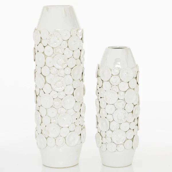 Set of 2 White Stoneware Modern Vase - 23