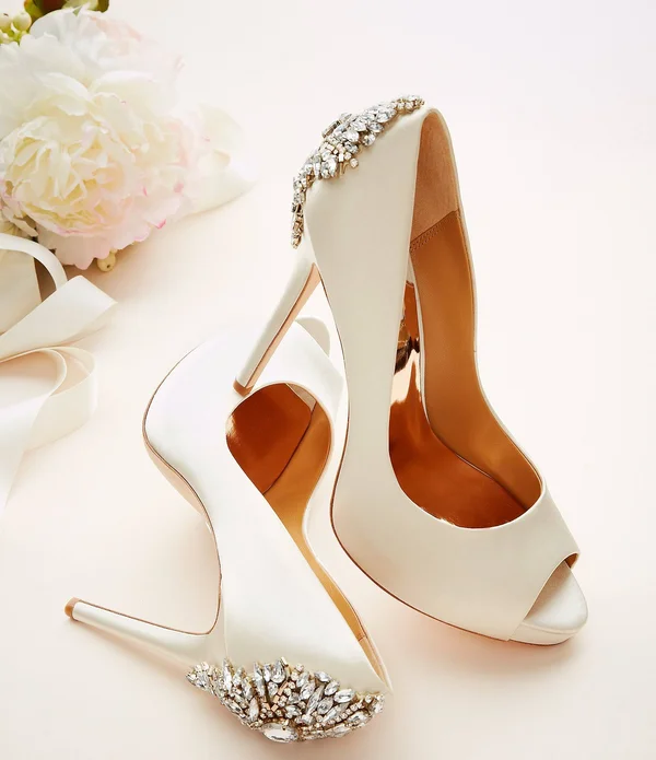 Badgley Mischka Kiara Embellished Peep-Toe Evening Pumps - Ivory Satin
