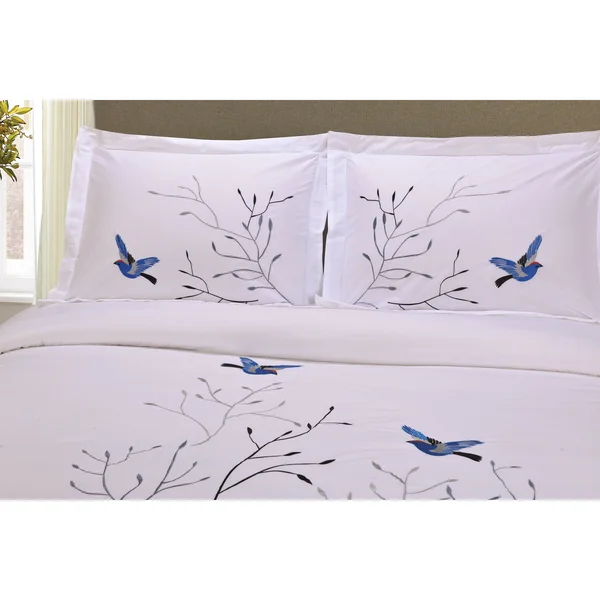 Superior Swallow 3-piece Embroidered Cotton Duvet Cover Set, King/California King - Brown