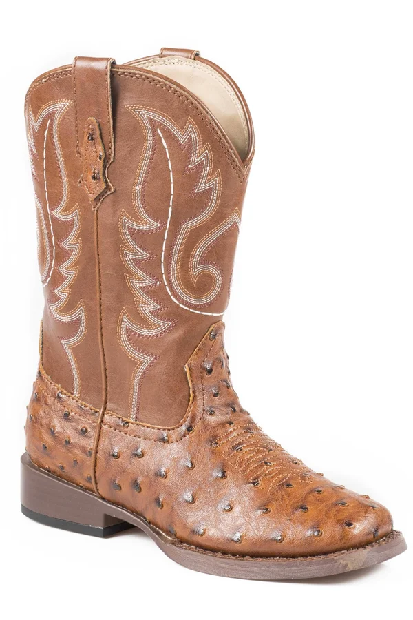 Kids Roper Tan Ostrich Print Cowboy Boots - 09-018-1900-0807