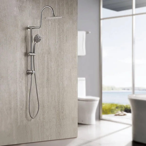 Brushed Nickel 10-Inch Rain Shower Heads with Adjustable Slide Bar