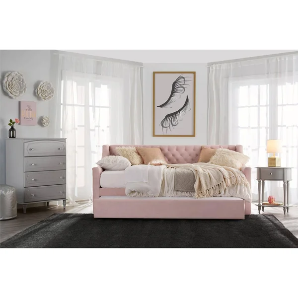 Little Seeds Ambrosia Upholstered Daybed With Trundle, Pastel Pink